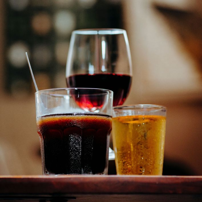 beer, wine, & soft beverages