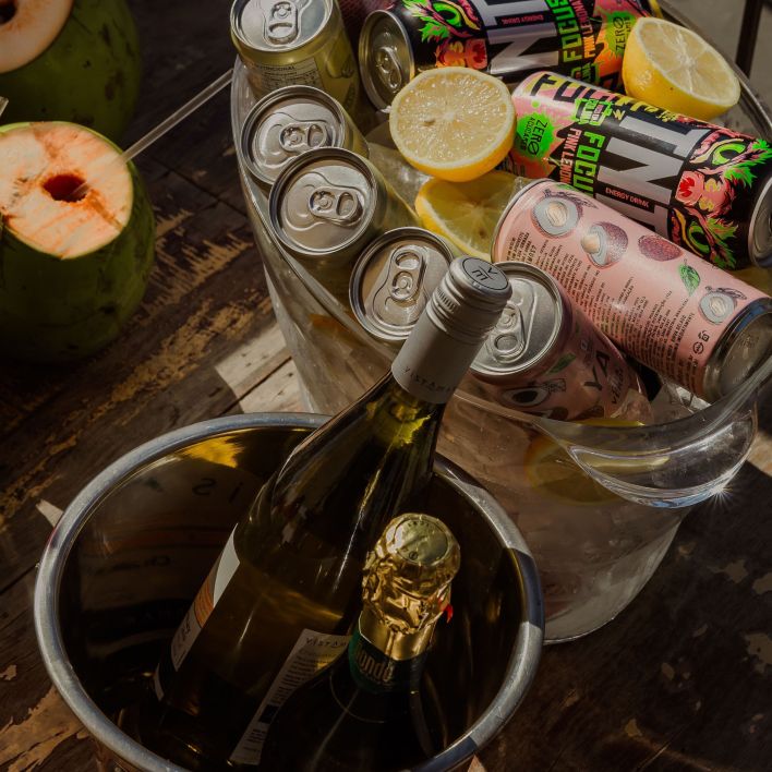 beer, wine, cocktail cans, & soft beverages