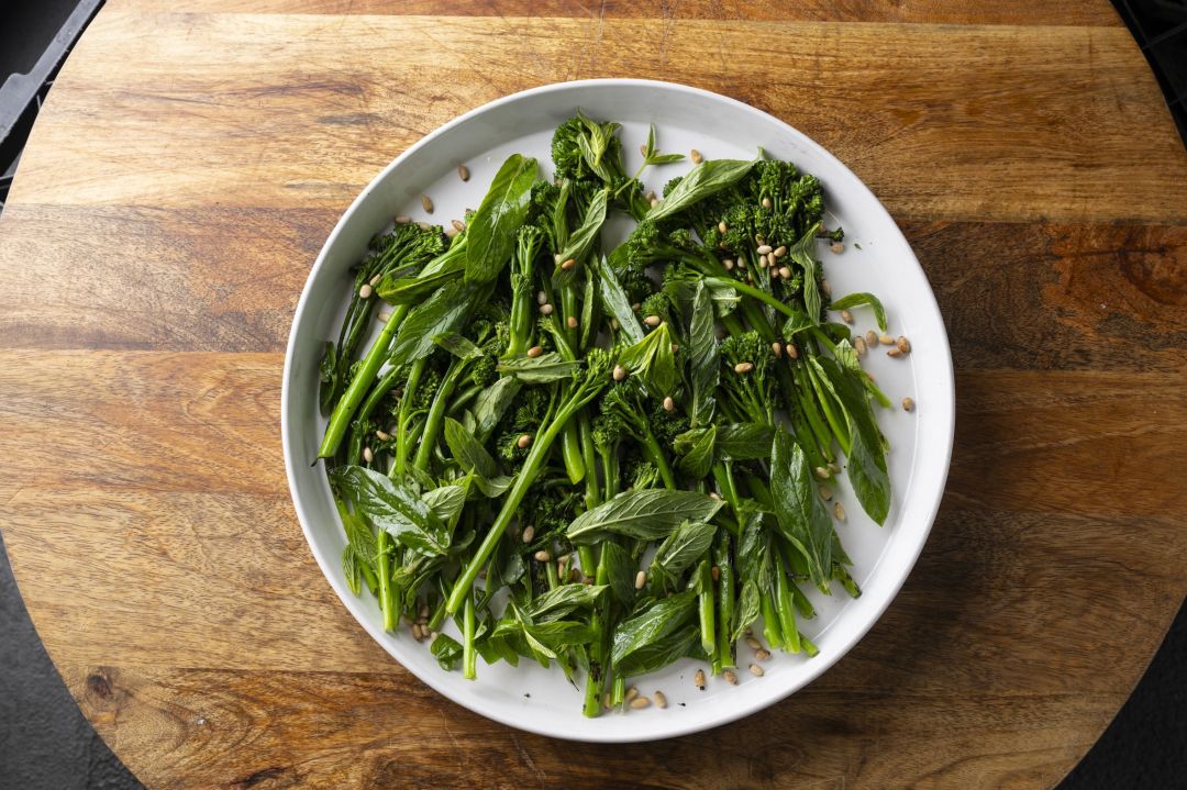 Grilled broccolini, mint, pine nuts