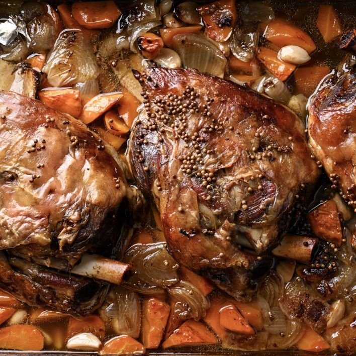 Coriander seed crusted slow roasted lamb shoulder