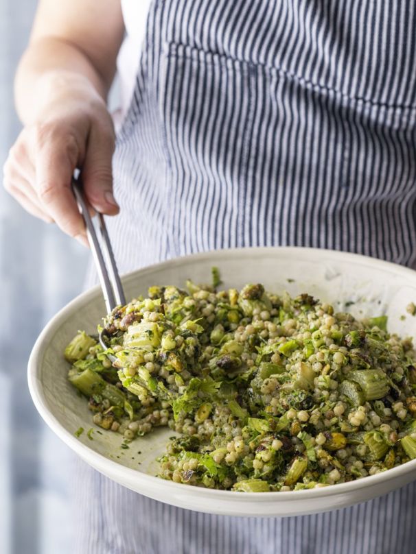 Pearl cous cous, pistachio, celery salad