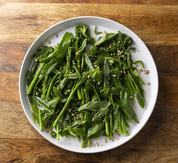 Grilled broccolini, mint, pine nuts