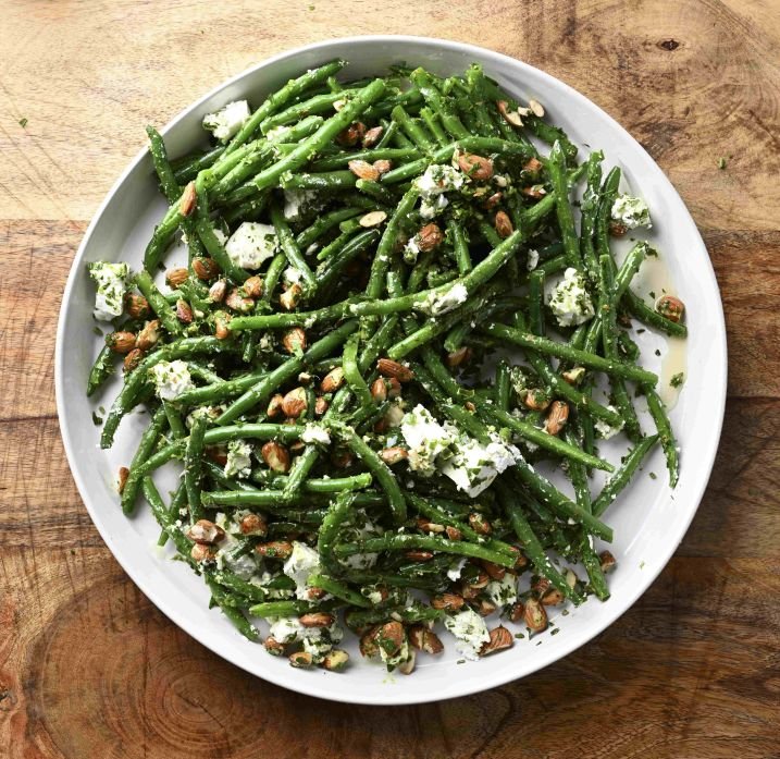 Green beans, almonds, feta, lemon, chilli