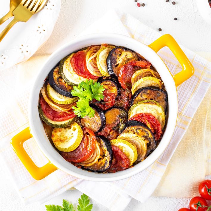 zucchini squashes, cremini mushrooms with fresh herbs