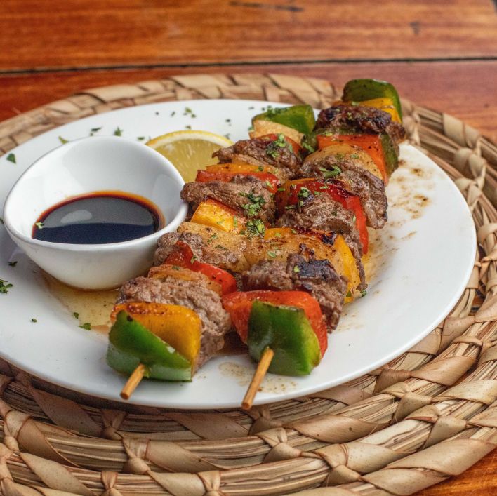 *steak grilled skewers with choice of sauce