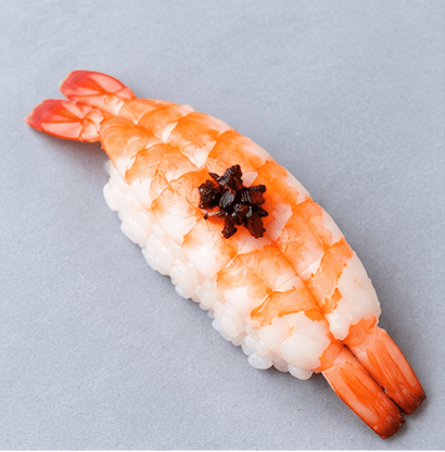 Ebi Prawn Nigiri, Bonito Gel + Shio Kombu