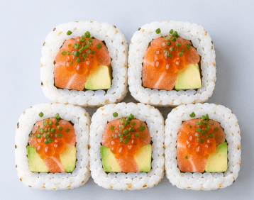 Salmon & Avocado Futomaki, Ikura Salmon Roe + Chives
