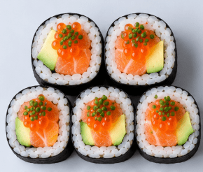 Salmon & Avocado Futomaki, Ikura Salmon Roe + Chives
