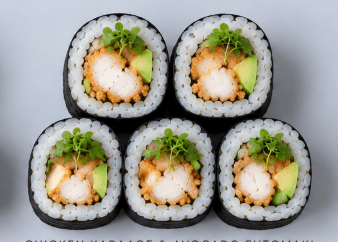 Chicken Karaage & Avocado Futomaki, Shiso Cress