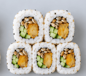 Sweet Potato Tempura & Cucumber Futomaki, Toasted Sunflower Seeds
