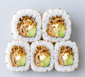 Inari & Avocado Futomaki, Mayo + Crispy Quinoa