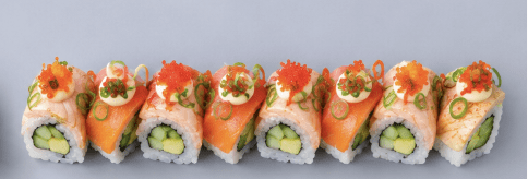 Ocean Roll - Fresh and Seared Salmon, Cucumber, Avocado, Sweet Soy, Honey Mayo, Flying Fish Roe